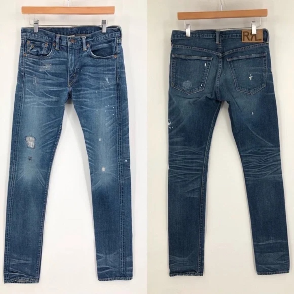 RRL Double Ralph Lauren 29 Skinny Jeans Distress Dirty selvedge 0005